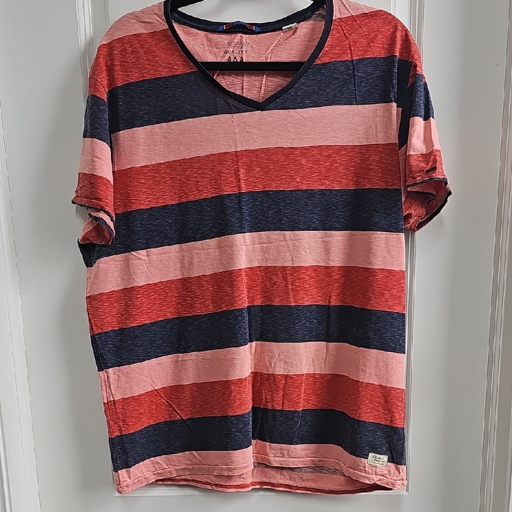 Scotch & Soda Red and Blue Striped Short Sleeve Tee